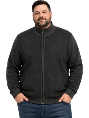 Battal Moda Erkek Büyük Beden Antrasit Arven Dik Yaka Cepli Triko Hırka 5xl-6xl-7xl-8xl