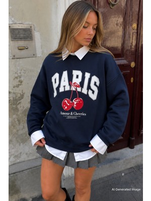 Madmext Lacivert Bisiklet Yaka Basic Sweatshirt MG2233