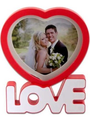 Sanal Bayim Kalpli Love Yazılı Ledli Çerçeve Kırmızı 7734-3
