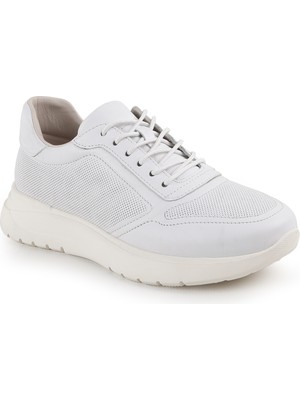 Libero LZ5083 Beyaz Hakiki Deri Lazer Delikli Bağcıklı Esnek Kalın Taban Kadın Comfort Sneaker Casual Ayakkabı