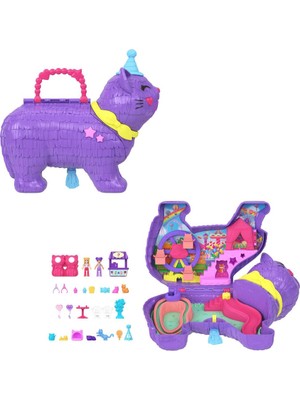 Polly Pocket Parti Kediciği Oyun Seti ve Mikro Bebekler, Evcil Hayvanlar Dahil 23 Sürpriz Aksesuar ve Dönme Dolap Ile, JFT90