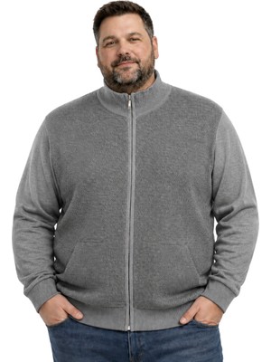 Battal Moda Erkek Büyük Beden Gri Arven Dik Yaka Cepli Triko Hırka 5xl-6xl-7xl-8xl