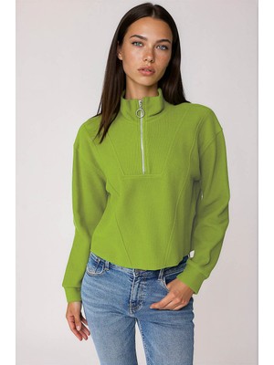 Vitrin Dik Yaka Fermuarlı Örme Sweatshirt