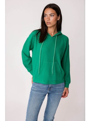 Vitrin Omuz Dekolteli Kanguru Cep Kapüşonlu Sweatshirt