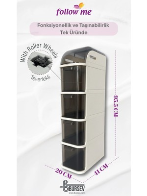 Follow Me Pro Slim Çekmeceli Dar Alan Dolabı - Tekerlekli Mutfak ve Banyo Düzenleyici -FM515001-Y
