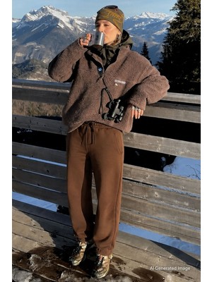 Madmext Kadın Kahverengi Beli Lastikli Şardonlu Eşofman Altı MG1568