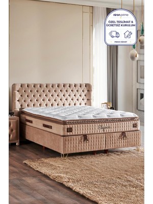 Elegance Lüks Yatak Baza ve Başlık Seti 90x190 cm Tek Kişilik Paket Yaylı Yumuşak Yatak Baza Başlık Takımı