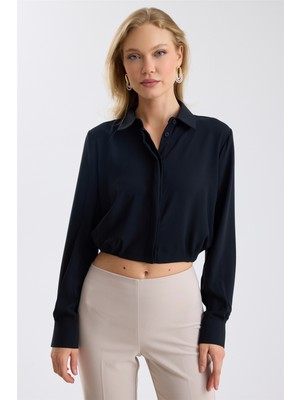 Home Store Gizli Düğmeli Crop Mat Saten Gömlek