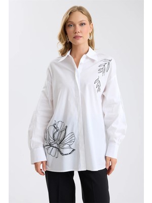 Home Store Taşlı Oversize Pamuklu Gömlek