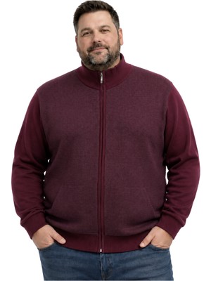 Battal Moda Erkek Büyük Beden Bordo Arven Dik Yaka Cepli Triko Hırka 5xl-6xl-7xl-8xl