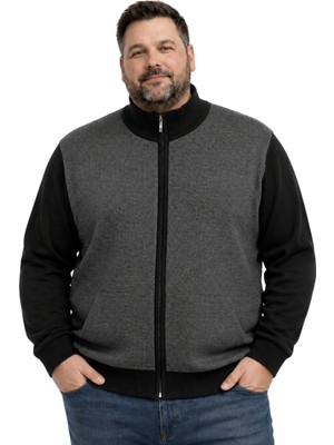 Battal Moda Erkek Büyük Beden Siyah Arven Dik Yaka Cepli Triko Hırka 5xl-6xl-7xl-8xl
