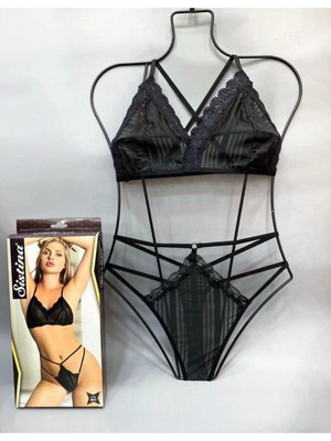 Pileli Store Siyah Bralet Sütyen Takım - B863