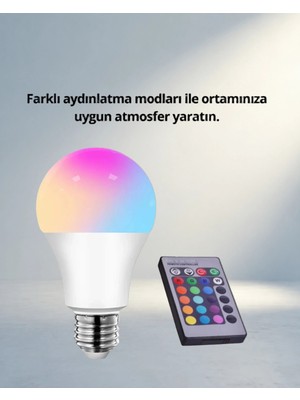 TKÇ Dekoratif Rgb LED Ampul 16 Renk E27 Duy Uyumlu