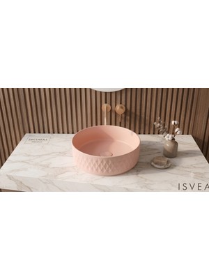 Isvea Davanti Tezgahüstü Dekorlu Lavabo 36 cm Somon
