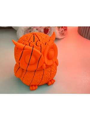 3D Baskı Hareketli Baykuş Figürü - Eklemli Flexi Oyuncak - Turuncu