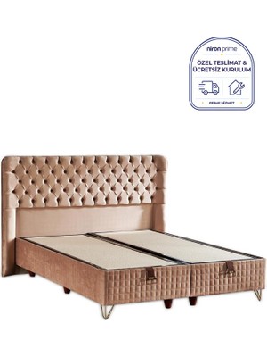 Niron Elegance Lüks Baza ve Başlık Seti 100x200 cm Tek Kişilik Krem Babyface Kumaş Baza ve Başlık Takımı