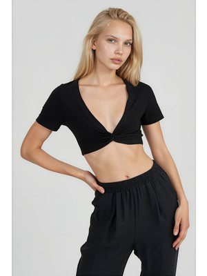 Vitrin Dekolteli Büzgülü Crop Bluz