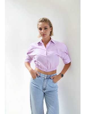 Vitrin Beli Lastikli Crop Gömlek