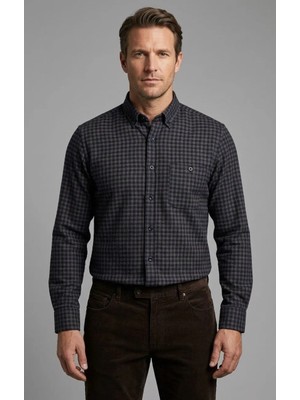 Torivalli Collection Kışlık Klasik Kesim Regular Fit Cepli Yaka Düğmeli Kaşmir Pötikare Erkek Gömlek Tckpk1