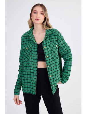Kapak Cepli Desenli Oversize Gömlek
