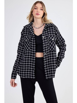 Kapak Cepli Desenli Oversize Gömlek