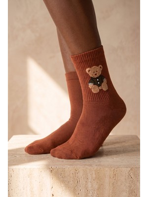 Katia & Bony Unisex Teddy Desenli Soket Çorap Kahverengi