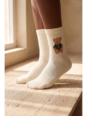 Katia & Bony Unisex Teddy Desenli Soket Çorap Ekru