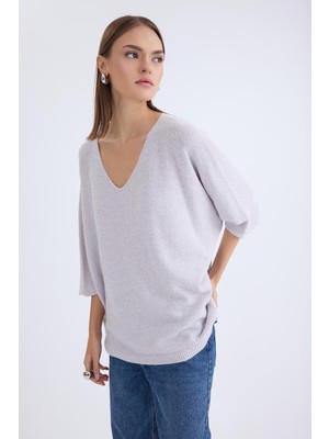 V Yaka Yarım Kol Simli Salaş Bluz