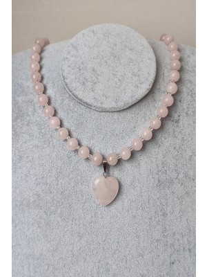 c-bhadu naturel Sertifikalı 8 mm Pembe Kuvars Kalp Doğaltaş Kolye