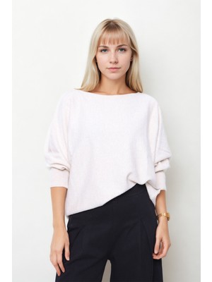 Vitrin Geniş Yaka Yarasa Kol Oversize Triko Bluz