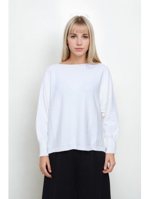 Vitrin Geniş Yaka Yarasa Kol Oversize Triko Bluz