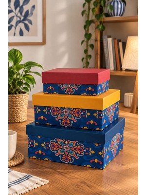 Kolix Hediyelik 3 'lü Dekoratif Kutu Etnik Model Premium Paketleme Kutusu