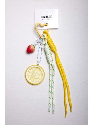 It's Basic Sarı Limon ve Çilek Detaylı Çoklu Objeli Tasarım Charm Anahtarlık