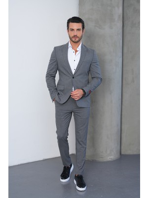 Gustman Moda Koyu Gri Slim Fit Erkek Takım Elbise