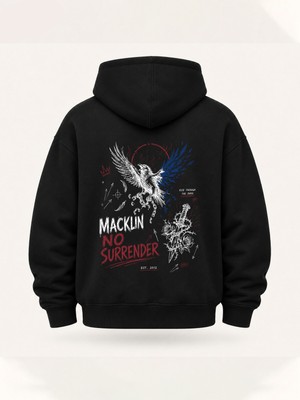 Macklin Unısex Kadın Erkek Oversize No Surrender Tasarım Baskılı Kapüşonlu Sweatshirt Hoodie