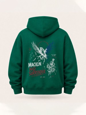 Macklin Unısex Kadın Erkek Oversize No Surrender Tasarım Baskılı Kapüşonlu Sweatshirt Hoodie