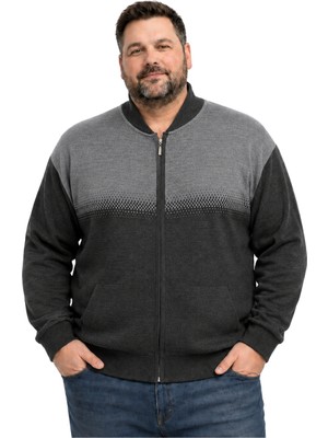 Battal Moda Erkek Büyük Beden Antrasit Pixel Cepli Triko Hırka 5xl-6xl-7xl-8xl