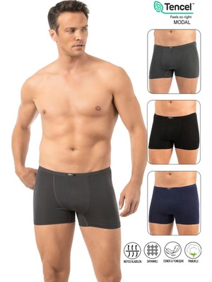 Özkan Underwear Özkan 11897 3'lü Paket Erkek Premium Modal Kumaş Pamuklu Esnek Rahat Karışık Renk Boxer Şort