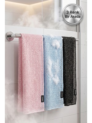 Sekors® 3'lü Avantaj Paketi: Premium Çift Taraflı Peeling Etkili Uzun Sırt Kesesi (100X30 Cm) - Siyah / Mavi / Pembe