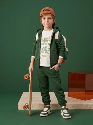 Zekids Erkek Çocuk Yeşil Kapüşonlu Fermuarlı Eşofman Takımı