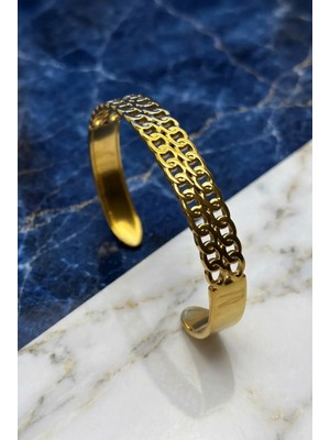 Velcari Gold Renk Kadın Bileklik Cuff Bilezik