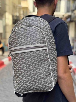 Goyard Backpack ​modern Desenli 2 Fermuarlı Bölmeli Siyah Sırt Çantası