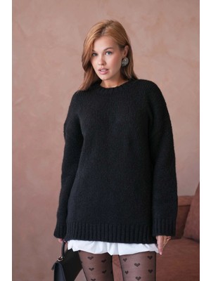 Parkkaron Kadın Bisiklet Yaka Yumuşak Dokulu Oversize Triko Kazak 3032