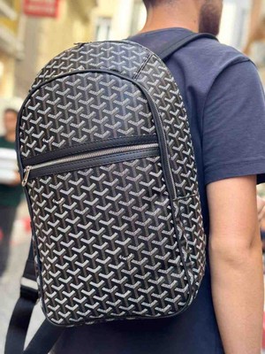 Goyard Backpack ​modern Desenli 2 Fermuarlı Bölmeli Siyah Sırt Çantası