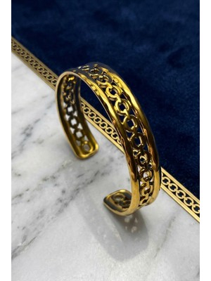 Velcari Gold Renk Kadın Bileklik Cuff Bilezik