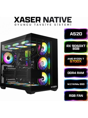 Xaser Native X50 Ryzen 7 5700X 32GB Ram 1tb M.2 Nvme SSD 8gb RX9060XT Sıvı Soğutmalı Hazır Sistem Oyuncu Bilgisayarı