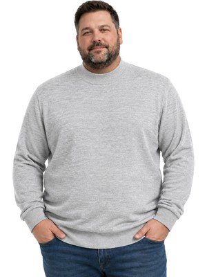 Battal Moda Erkek Büyük Beden Gri Yarım Balıkçı Triko Kazak 3xl-4xl-5xl-6xl