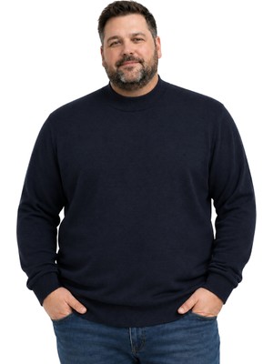 Battal Moda Erkek Büyük Beden Lacivert Yarım Balıkçı Triko Kazak 3xl-4xl-5xl-6xl