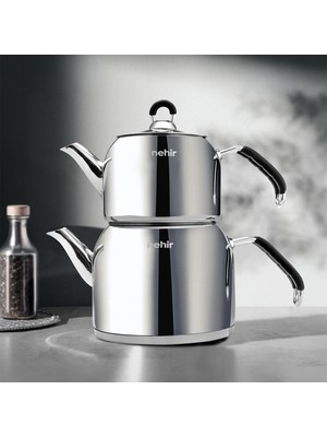 Nehir Modern Midi Orta Boy 1-2 Lt. Paslanmaz Çelik Çaydanlık Takımı