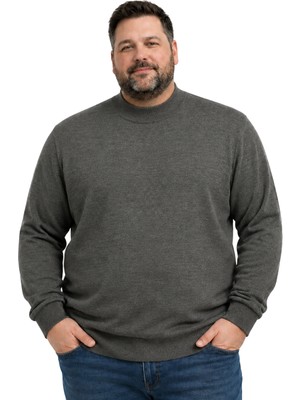 Battal Moda Erkek Büyük Beden Koyu Vizon Yarım Balıkçı Triko Kazak 3xl-4xl-5xl-6x